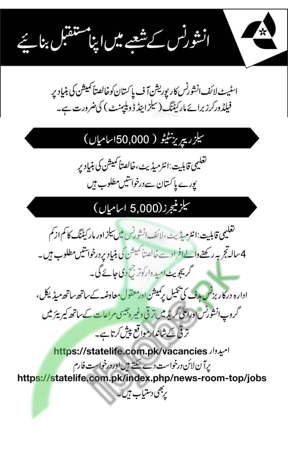 State Life Insurance Jobs 2026 Application Form Download – Apply Online at www.statelife.com.pk